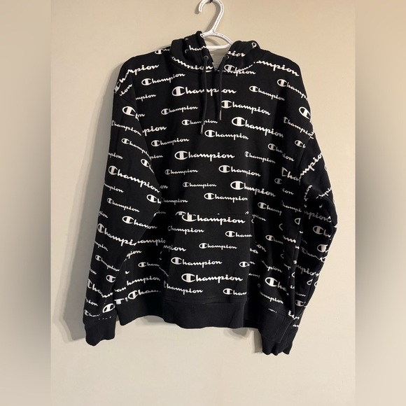 2/$20 Champion Black Hoodie with White Logo Pattern - Picture 1 of 4